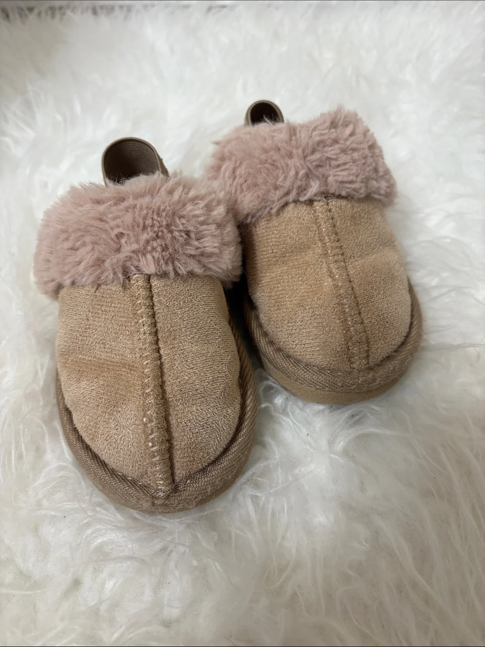 Kids Faux-Shearling Slipper Booties - Tan Pink